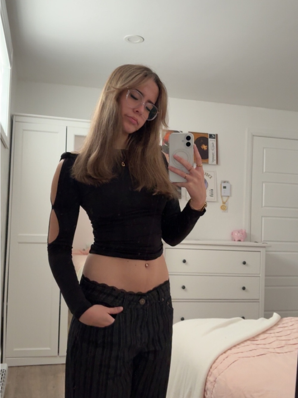 I.AM.GIA Black Long-Sleeve Cutout Crop Top